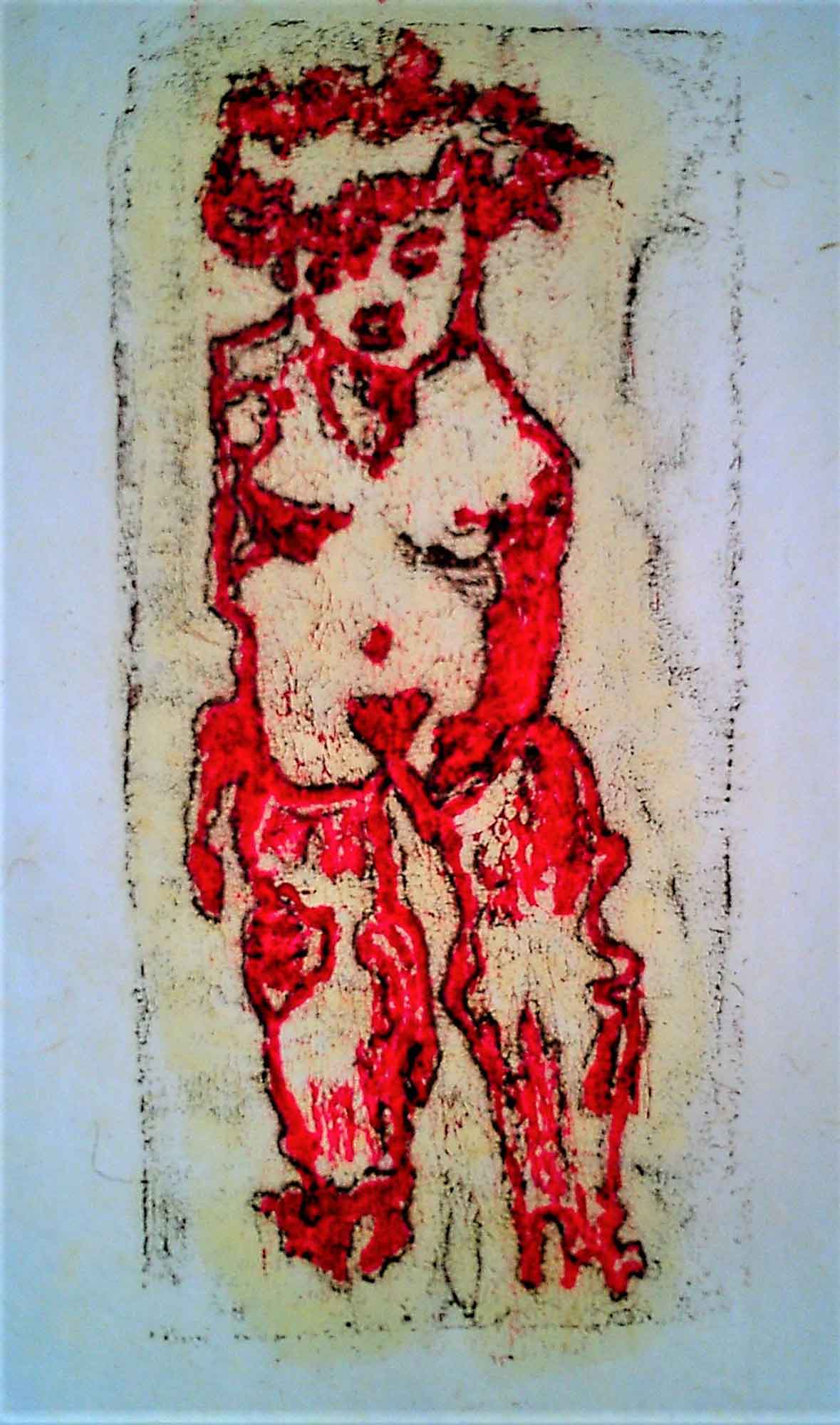 „Die Kindsfrau“, Monotypie auf Papier, ca. 22 cm x 43 cm (Blatt: 30 x 50 cm)