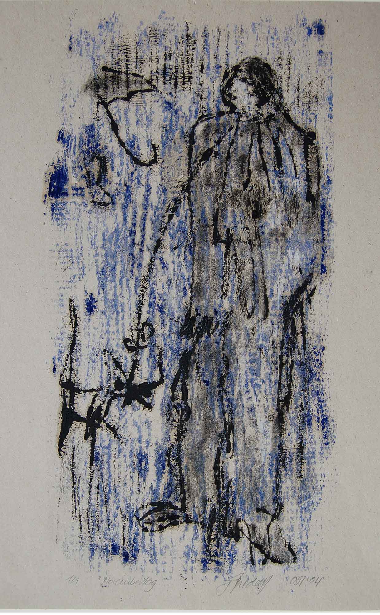 „Novembertag“, Monotypie auf grauem Papier, 30 x 42 cm