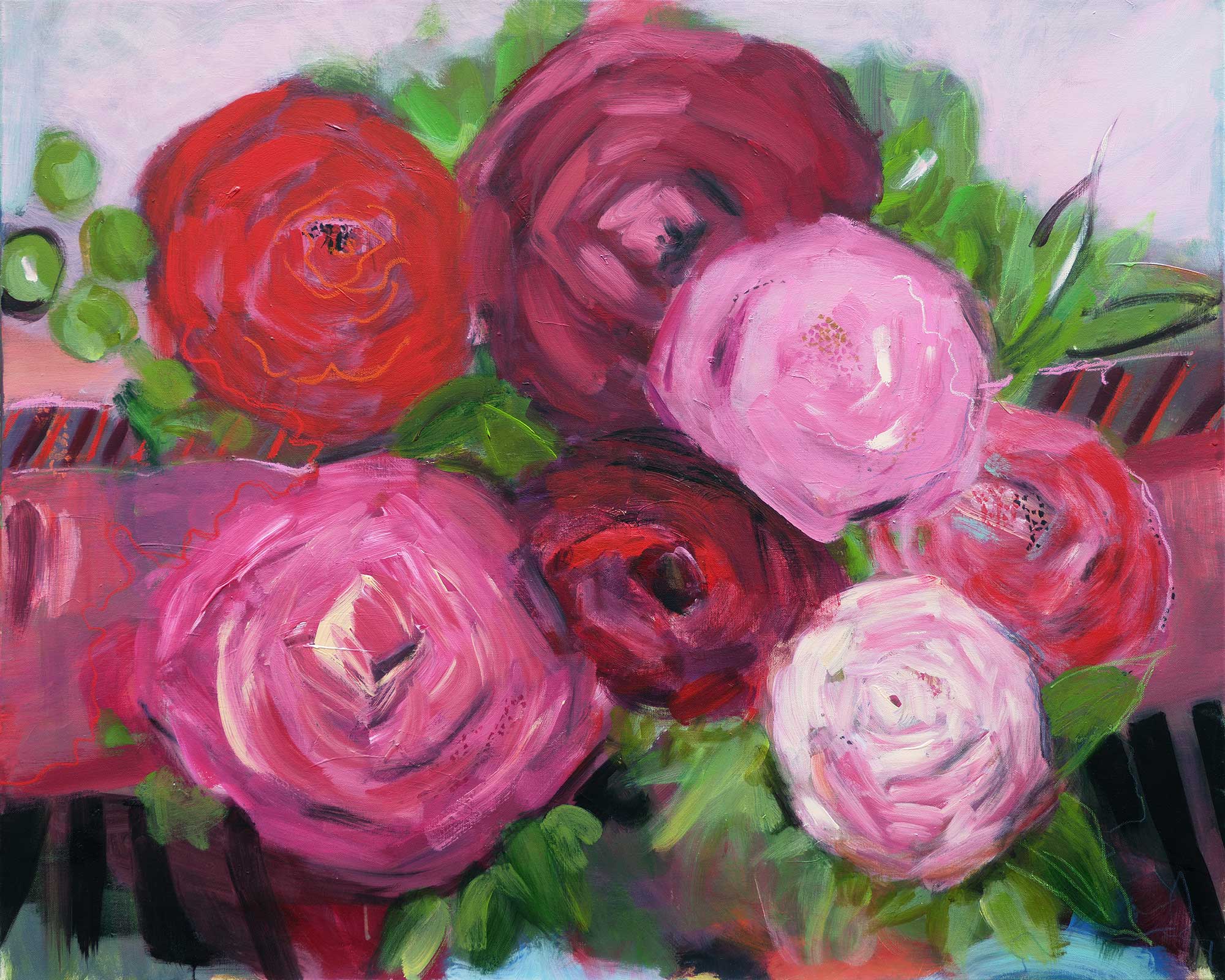 „Rosen aus meinem Garten“, Acryl auf Leinwand, 80 x 100 cm