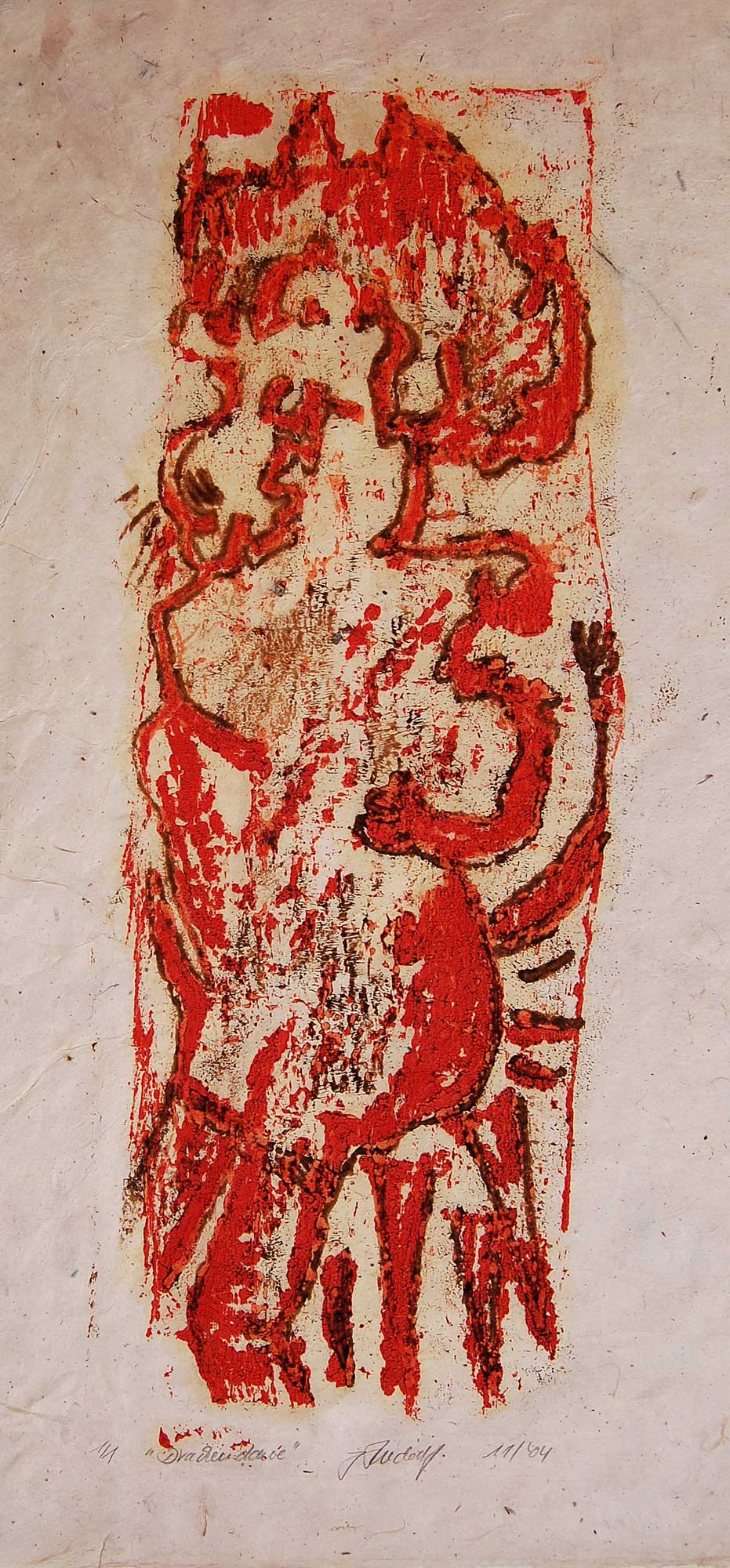 „Die Drachendame”, Monotypie auf Papier, ca 25 x 55 cm