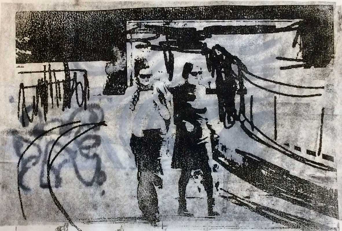 „Spaziergang mit Gitti”, Transferlitho auf Papier ca. 30 x 40 cm