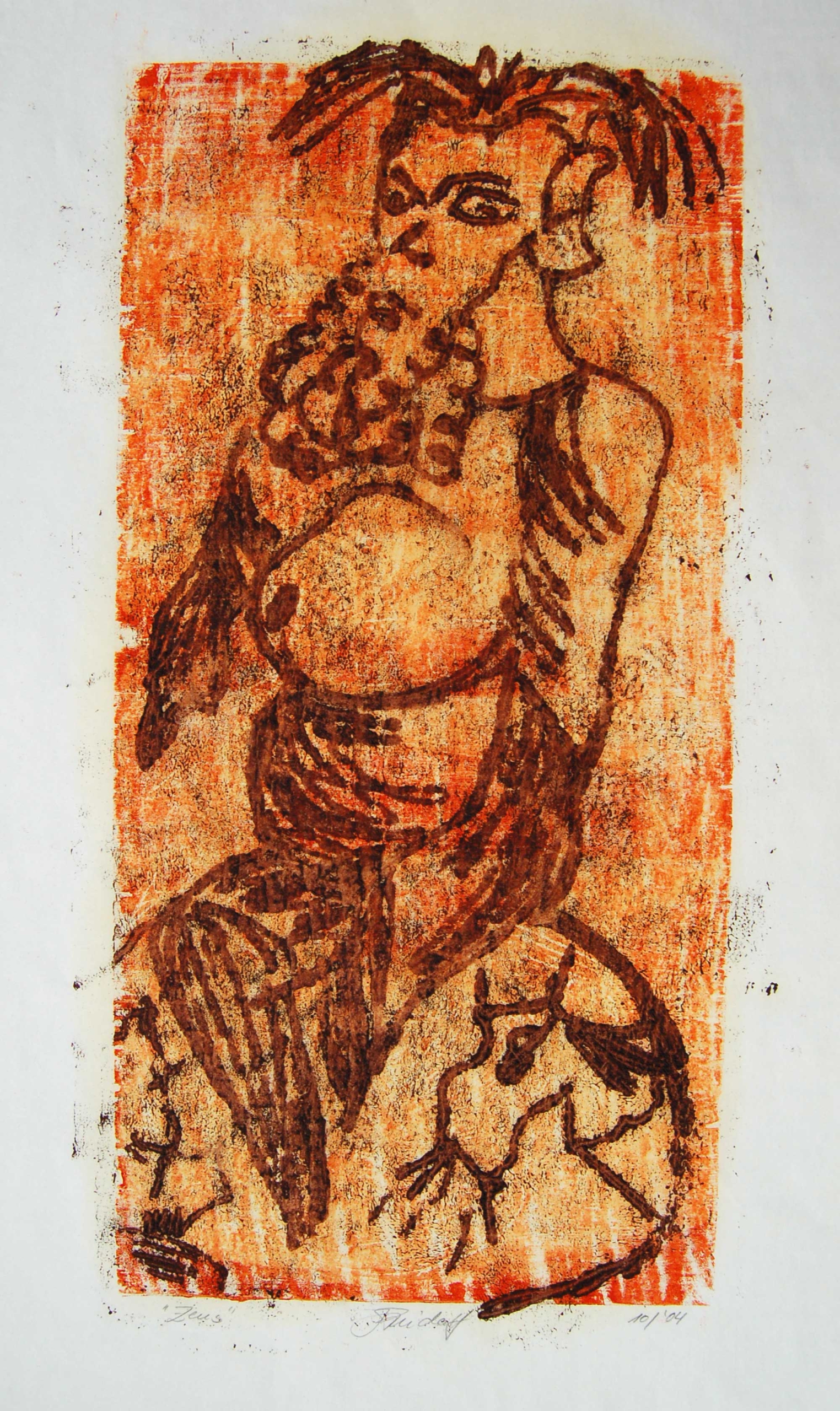 „Zeus”, Monotypie, ,ca. 20 x 50 cm auf Naturpapier