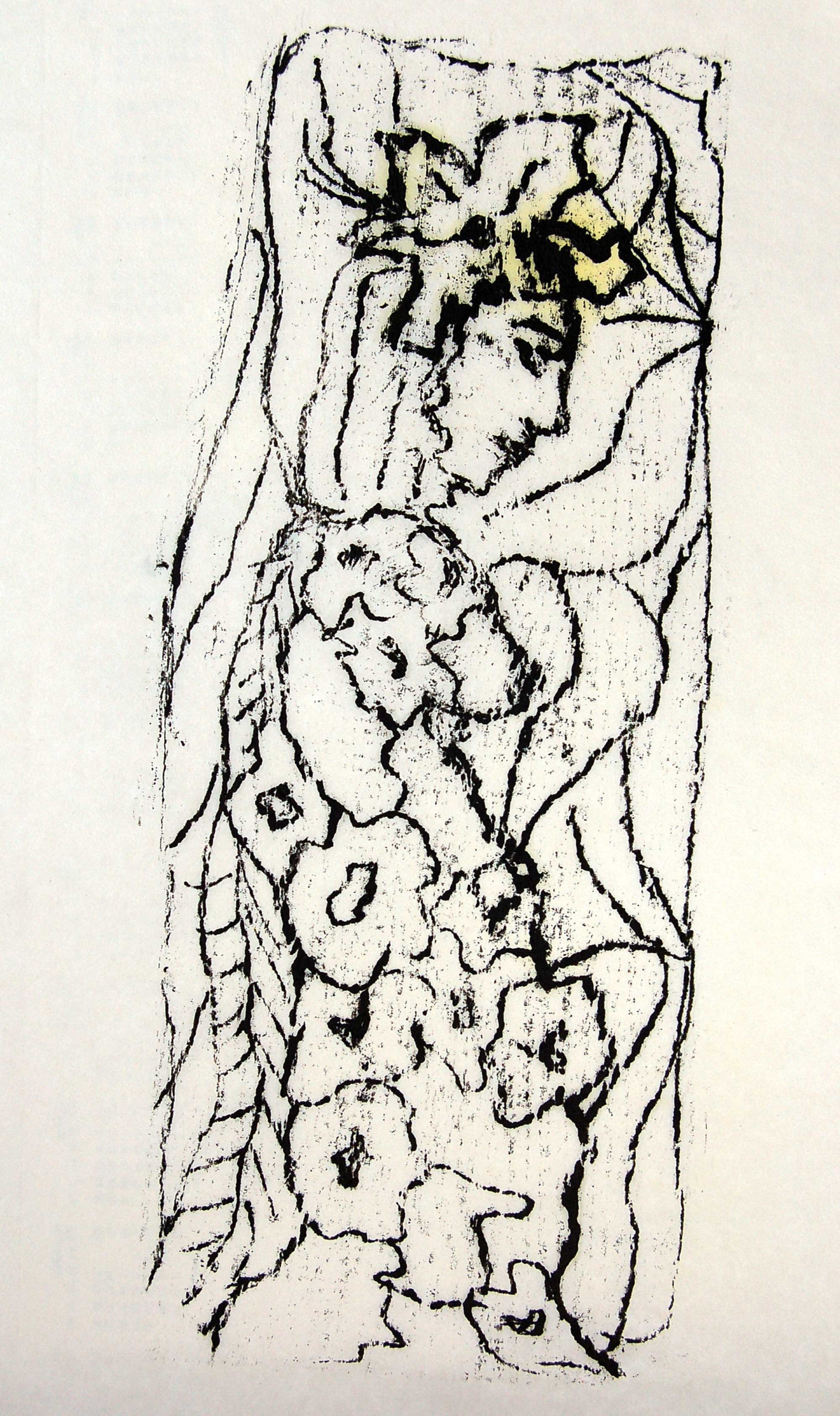 „Die Blumenkönigin”, Monotypie, ca 20 x 50 cm auf Japanpapier