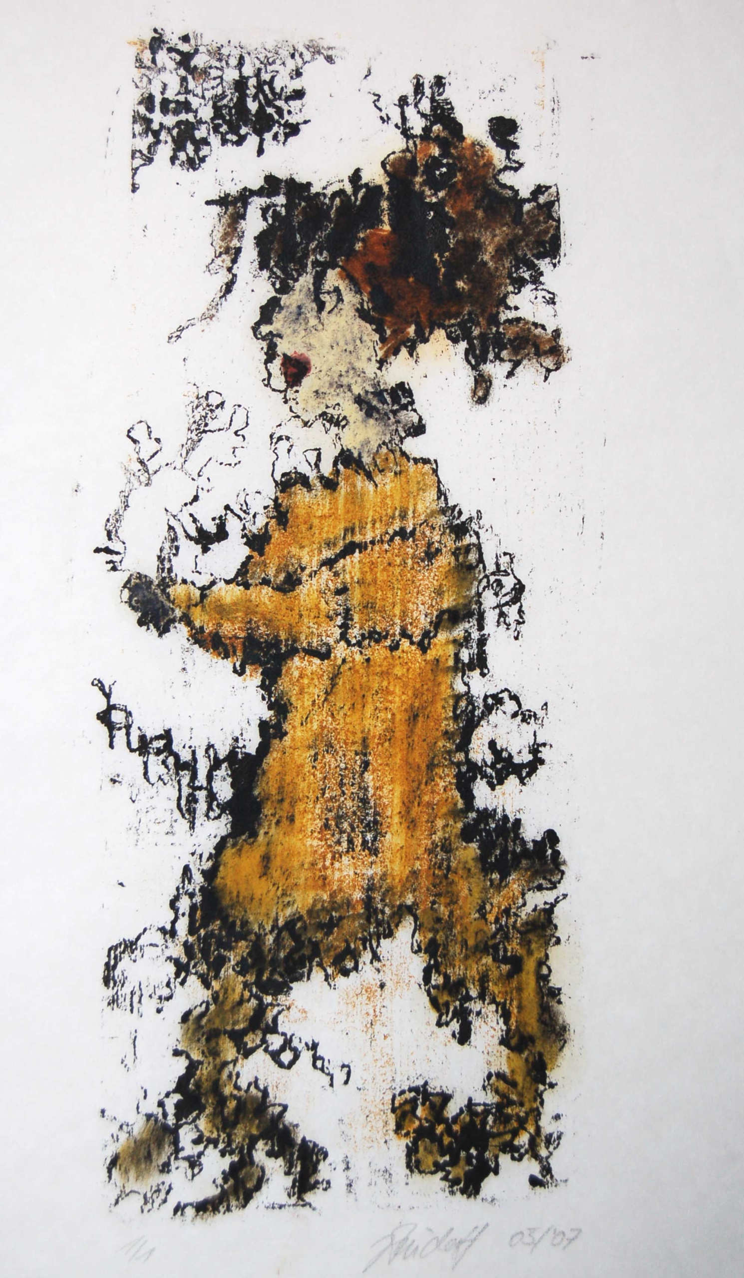 „Die kleine vergessliche Dame”, Monotypie, ca 20 x 50 cm auf Japanpapier